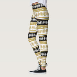 festief goudsneeuwvlokpatroon met zwarte kerst leggings