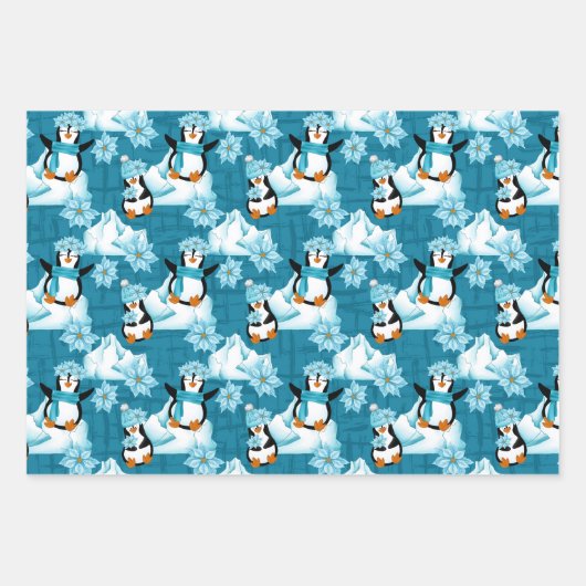 Festief kerstgetild pinguïn patroon inpakpapier vel (Voorkant 2)