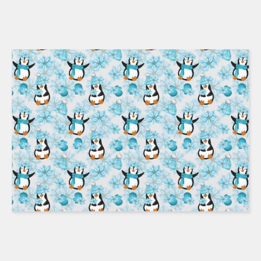 Festief kerstgetild pinguïn patroon inpakpapier vel (Voorkant)