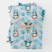 Festief kerstgetild pinguïn patroon inpakpapier vel (In situ)
