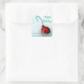 Festief rood ornament op sneeuwfeestfoto vierkante sticker (Tas)