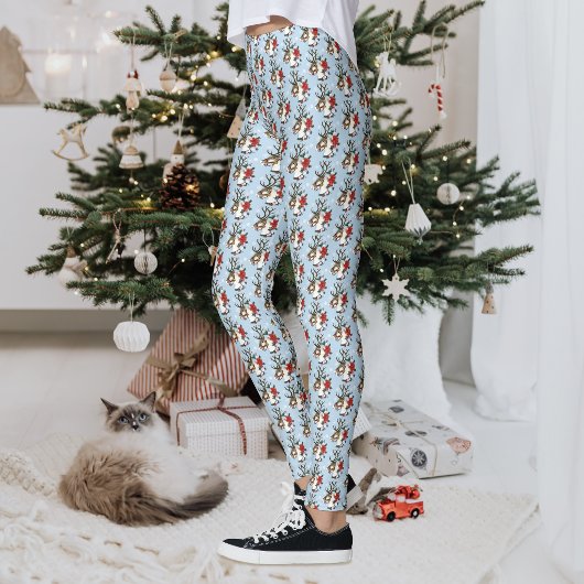 Festieve blauwe kerst-rehkrans leggings