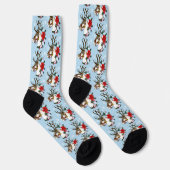 Festieve blauwe kerst-rehkrans sokken (Rechts)