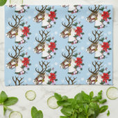 Festieve blauwe kerst-rehkrans theedoek (Gevouwen)