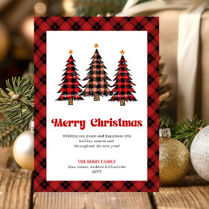 Festieve Buffalo Plaid Kerstbomen Kerstkaart