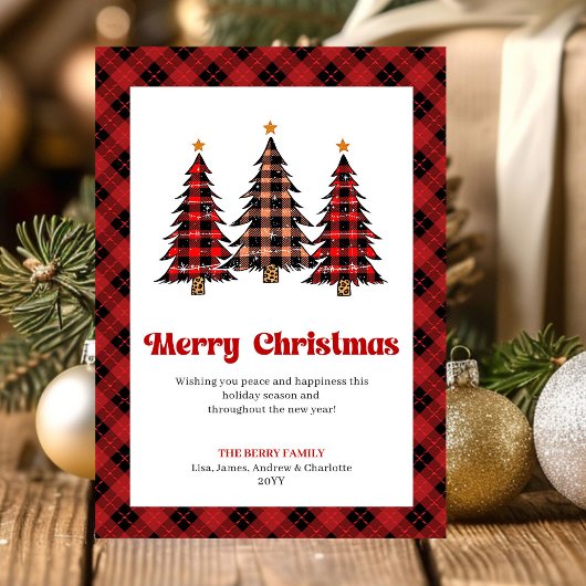Festieve Buffalo Plaid Kerstbomen Kerstkaart