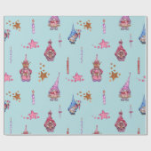 Festieve gnomen, kaarsen, sterren cadeaupapier (Vlak)