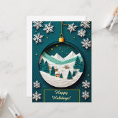 🌿 Festieve Groene Kerstbal Winterdorp Kaart (Voorkant / Achterkant in situ)