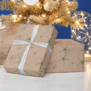 Festieve Groene Sneeuwvlokken Kraft Vakantie  Cadeaupapier