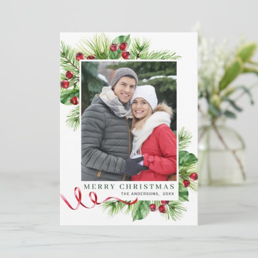 Festieve Kerstbes Kerstgroet 2 Foto Feestdagenkaart (Staand voorkant)