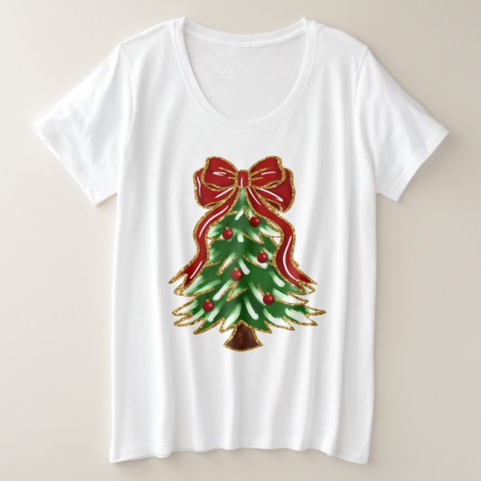 Festieve Kerstboom en Strik T-Shirt (Design voorkant)