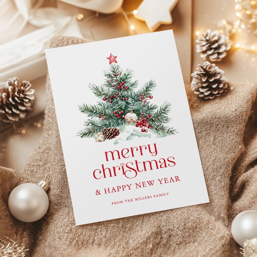 Festieve Kerstboom Rode Retro Typografie  Kaart