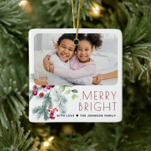 Festieve Kerstgroen Foto Keramisch Ornament (Boom)