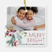Festieve Kerstgroen Foto Keramisch Ornament (Voorkant)