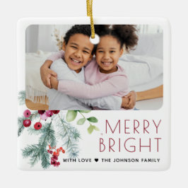 Festieve Kerstgroen Foto Keramisch Ornament