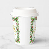 Festieve kerstkrans van hulst - Kerstmis in goud Papieren Bekers (Rechts)