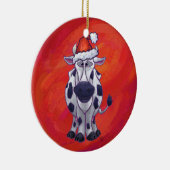 Festieve Koe in Santa Hat op rood Keramisch Ornament (Rechts)