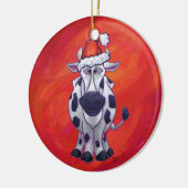Festieve Koe in Santa Hat op rood Keramisch Ornament (Links)