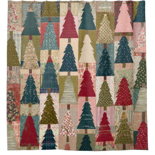 Festieve Patchwork Kerstboompatroon (3) Douchegordijn (Voorkant)