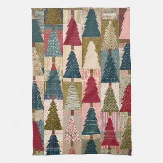 Festieve Patchwork Kerstboompatroon (3) Theedoek (Verticaal)