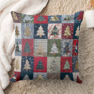 Festieve Patchwork Kerstboompatroon (4) Kussen
