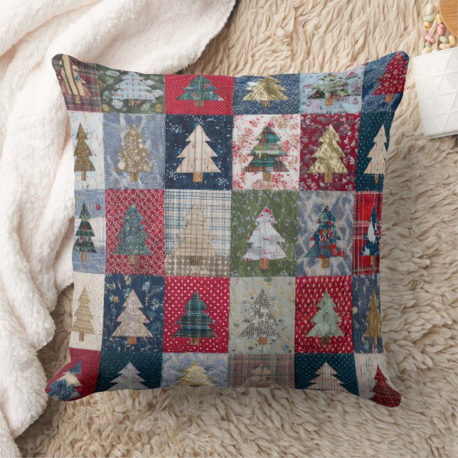 Festieve Patchwork Kerstboompatroon (4) Kussen (Deken)