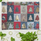 Festieve Patchwork Kerstboompatroon (4) Theedoek (Gevouwen)