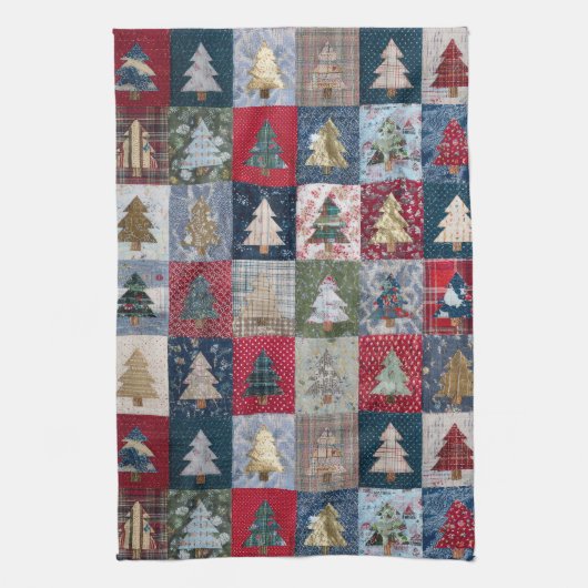 Festieve Patchwork Kerstboompatroon (4) Theedoek (Verticaal)