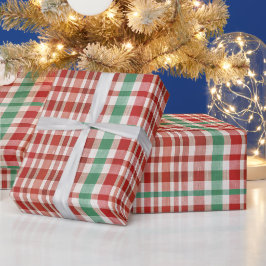 Festieve Retro Rode Groene Gestructureerde Plaid Cadeaupapier