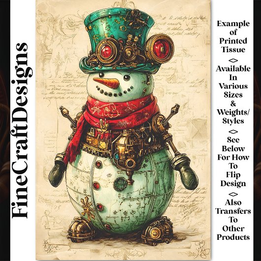 Festieve Sneeuwman Steampunk Sfeer BL1 Decoupage Tissuepapier