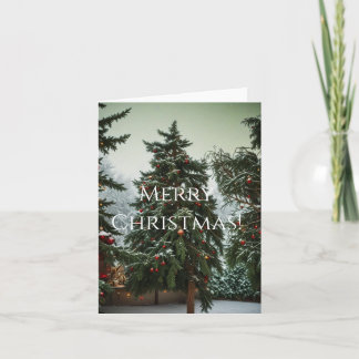 Festieve sparrenbomen versierd met slingers  feestdagen kaart