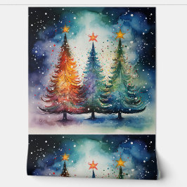 Festieve Watercolor Winterbomen Textured Behang