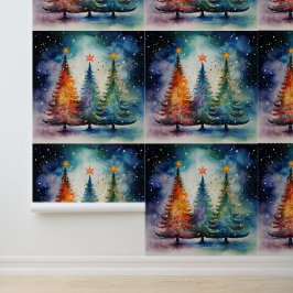 Festieve Watercolor Winterbomen Textured Behang