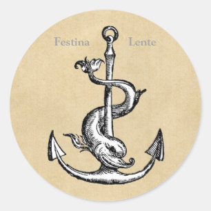 Festina Lente Anchor en Dolphin Ronde Sticker