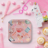 Festisch traditioneel patroon ontwerp roze rood bl papieren bordje (Feest)