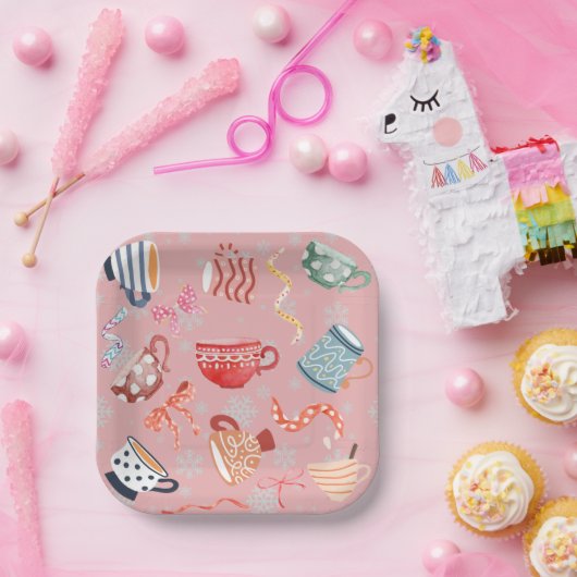 Festisch traditioneel patroon ontwerp roze rood bl papieren bordje (Feest)