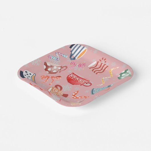 Festisch traditioneel patroon ontwerp roze rood bl papieren bordje (Gebogen)