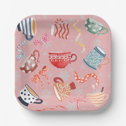 Festisch traditioneel patroon ontwerp roze rood bl papieren bordje (Voorkant)