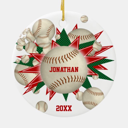 festische rode groene honkbal softball blowout keramisch ornament (Achterkant)