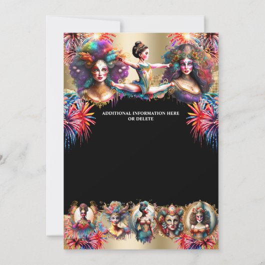 Festival carnaval feest thema vuurwerk dansers kaart (Achterkant)