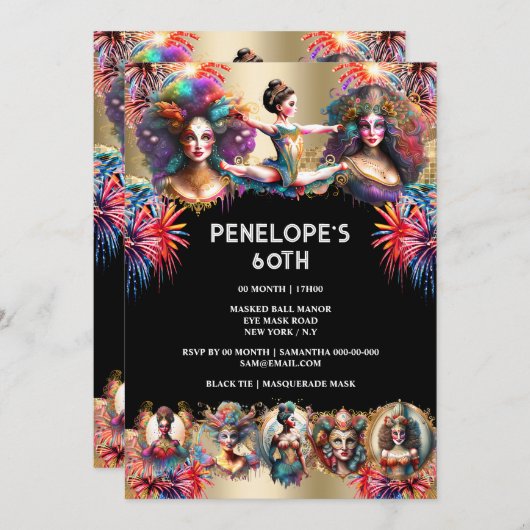 Festival carnaval feest thema vuurwerk dansers kaart (Voorkant / Achterkant)