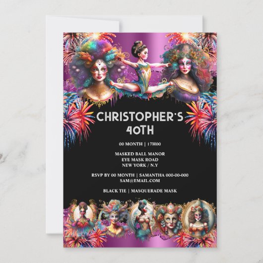 Festival carnaval show feest vuurwerk paarse plezi kaart (Voorkant)