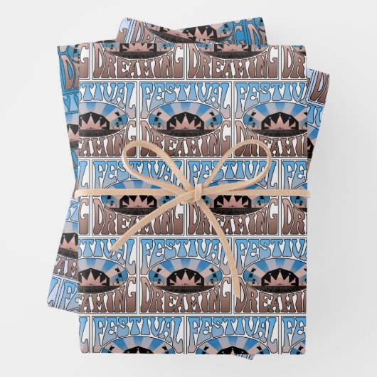 Festival Dreaming  Retro Blue-Brown gemengd Inpakpapier Vel (In situ)