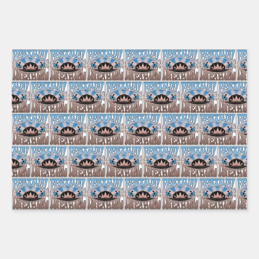 Festival Dreaming  Retro Blue-Brown gemengd Inpakpapier Vel (Voorkant)