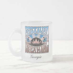Festival Dreaming  Retro Blue-Brown Graphic Matglas Koffiemok