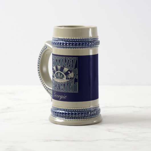 Festival Dreaming  Retro Navy-White Bierpul (Voorkant links)