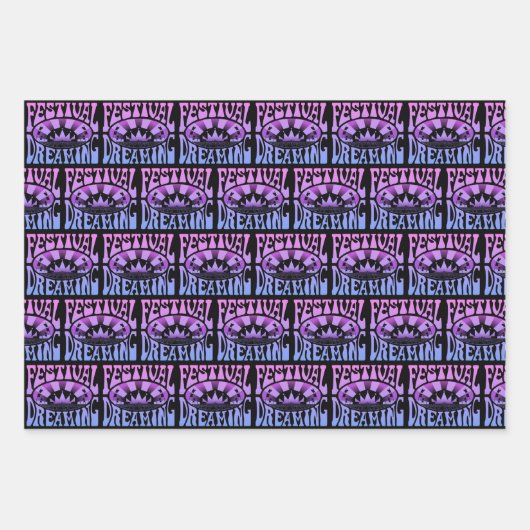 Festival Dreaming  Retro Pink-Blue + zwart Inpakpapier Vel (Voorkant 3)