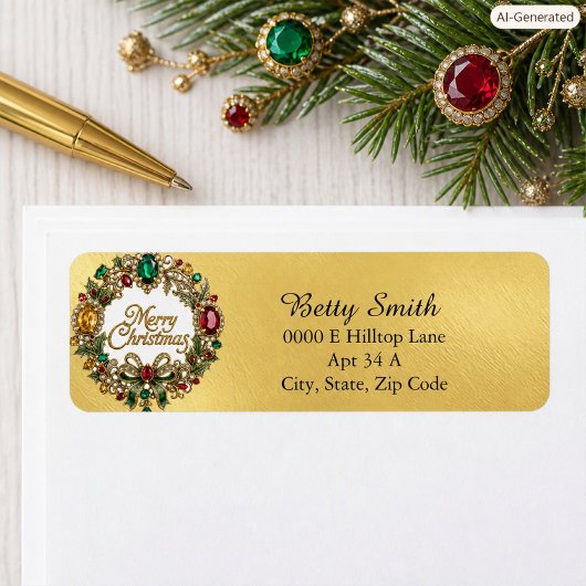 Festival Edelsteen Kerst Wreath Retouradreslabel Etiket