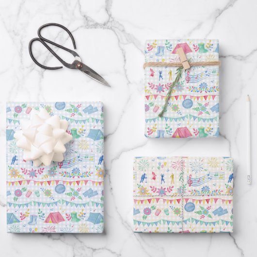 Festival Kamperen Op Gingham Inpakpapier Vel (Voorkant)