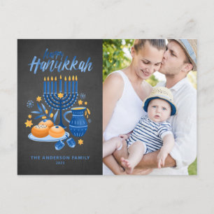 Festival Menorah Chalkboard Happy Hanukkah Foto Feestdagenkaart